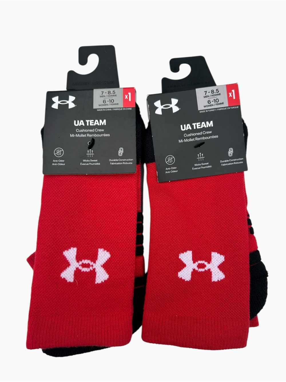 Under Armour UA Team Cushioned Crew Socks Bundle Red NWT